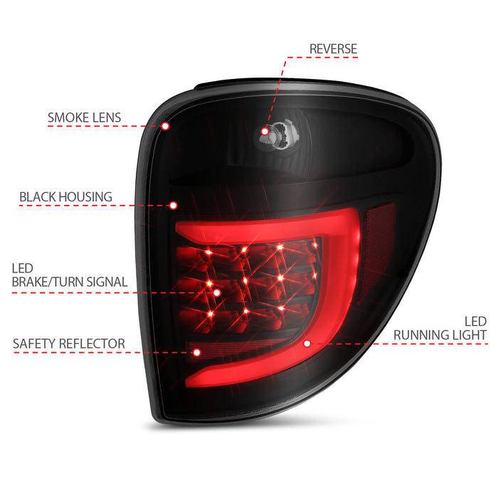 Anzo USA 311366 Tail Light Assembly; LED; Smoke Lens; Black Housing; w/Light Bar; Pair; - Truck Part Superstore