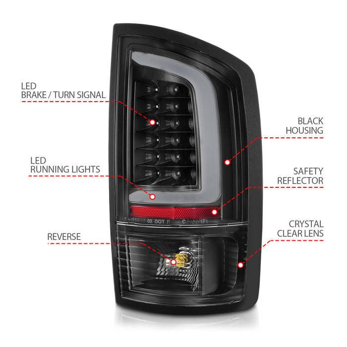 Anzo USA 311368 Tail Light Assembly; LED; Clear Lens; Black Housing; w/Light Bar; Pair; - Truck Part Superstore