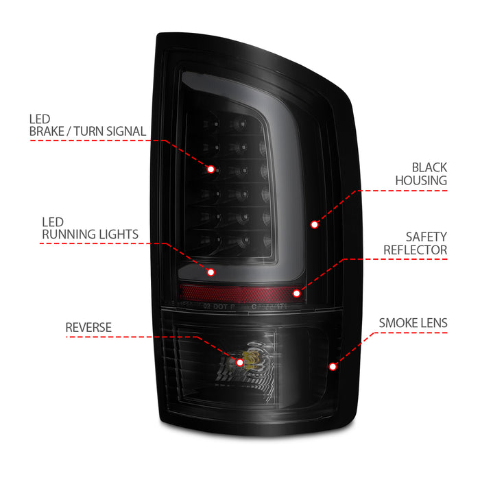 Anzo USA 311369 Tail Light Assembly; LED; Smoke Lens; Black Housing; w/Light Bar; Pair; - Truck Part Superstore