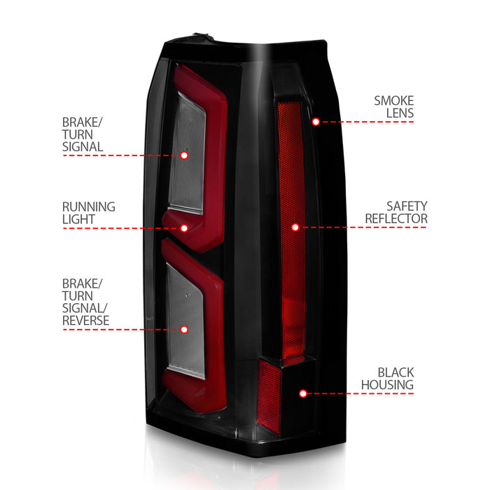 Anzo USA 311375 Tail Light Assembly; LED; Smoke Lens; Black Housing; w/Light Bar; Pair; - Truck Part Superstore