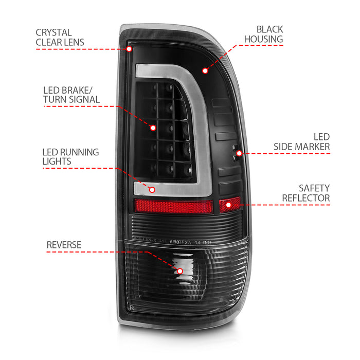 Anzo USA 311377 Tail Light Assembly; LED; Clear Lens; Black Housing; w/Light Bar; Pair; - Truck Part Superstore