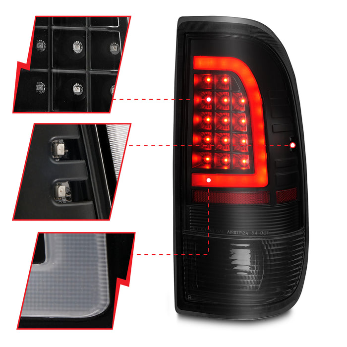Anzo USA 311378 Tail Light Assembly; LED; Smoke Lens; Black Housing; w/Light Bar; Pair; - Truck Part Superstore