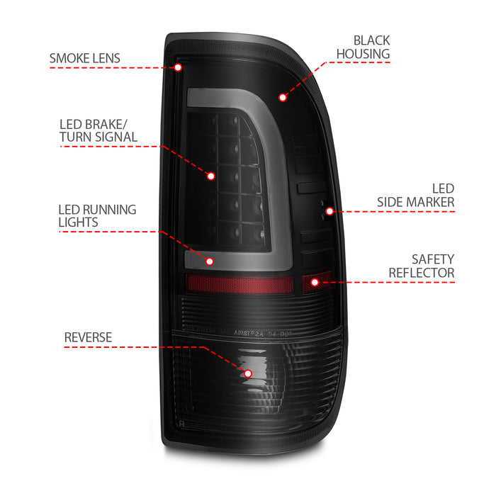 Anzo USA 311378 Tail Light Assembly; LED; Smoke Lens; Black Housing; w/Light Bar; Pair; - Truck Part Superstore