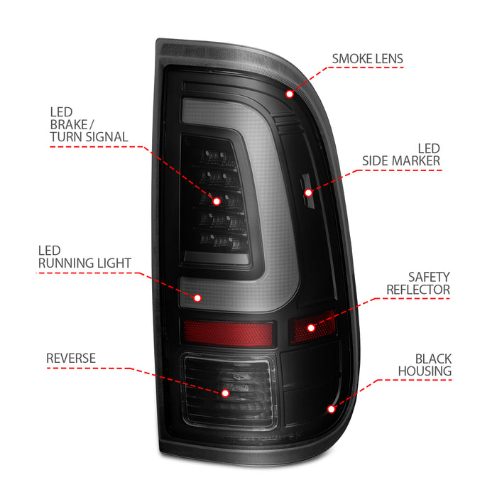 Anzo USA 311379 Tail Light Assembly; LED; Clear Lens; Black Housing; w/Light Bar; Pair; - Truck Part Superstore