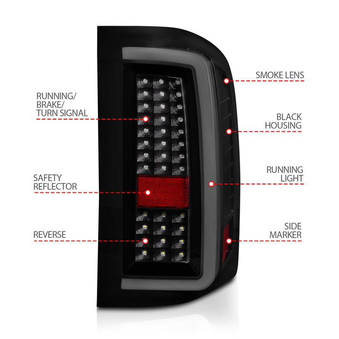 Anzo USA 311381 Tail Light Assembly; LED; Smoke Lens; Black Housing; w/Light Bar; Pair; - Truck Part Superstore