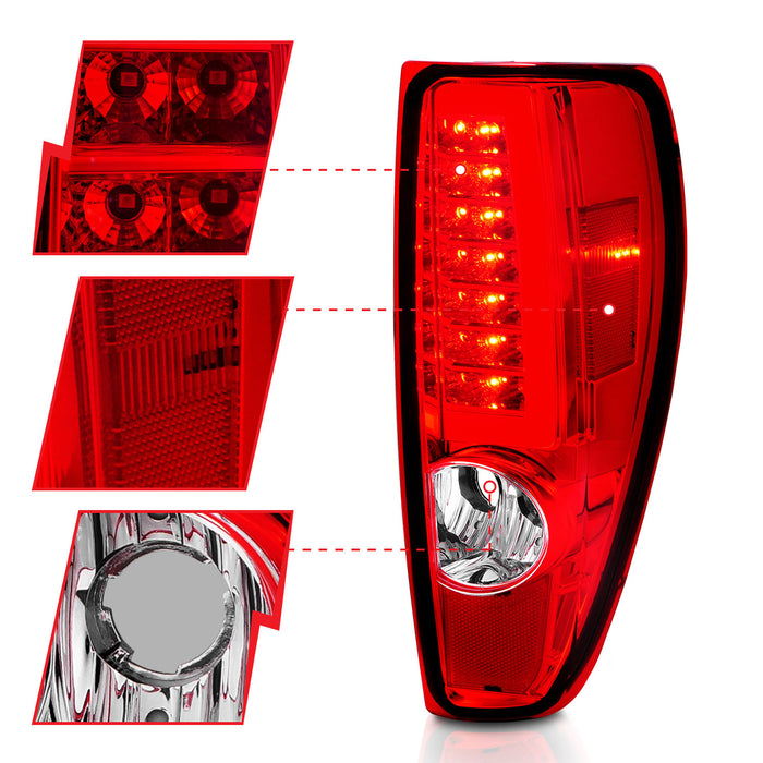 Anzo USA 311384 Tail Light Assembly; LED; Red/Clear Lens; Chrome Housing; w/Light Bar; Pair; - Truck Part Superstore
