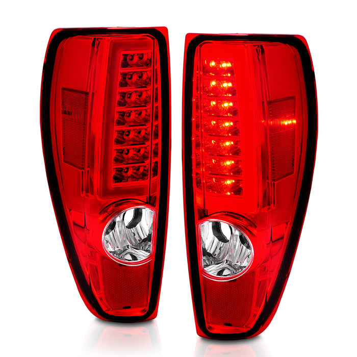 Anzo USA 311384 Tail Light Assembly; LED; Red/Clear Lens; Chrome Housing; w/Light Bar; Pair; - Truck Part Superstore