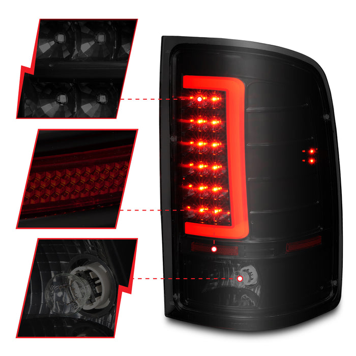 Anzo USA 311389 Tail Light Assembly; Smoke Lens; Black Housing; w/Light Bar; Pair; - Truck Part Superstore