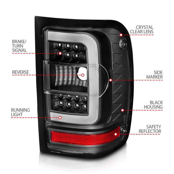 Anzo USA 311390 Tail Light Assembly; LED; Clear Lens; Black Housing; w/Light Bar; Pair; - Truck Part Superstore