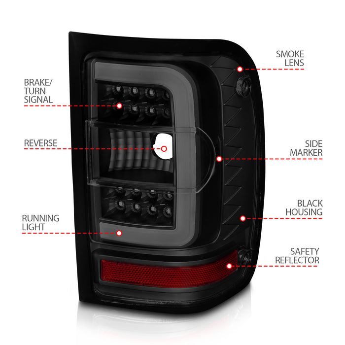 Anzo USA 311391 Tail Light Assembly; LED; Smoke Lens; Black Housing; w/Light Bar; Pair; - Truck Part Superstore