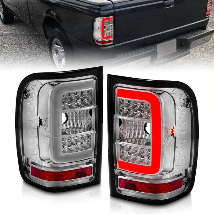 Anzo USA 311392 Tail Light Assembly; LED; Clear Lens; Chrome Housing; w/Light Bar; Pair; - Truck Part Superstore