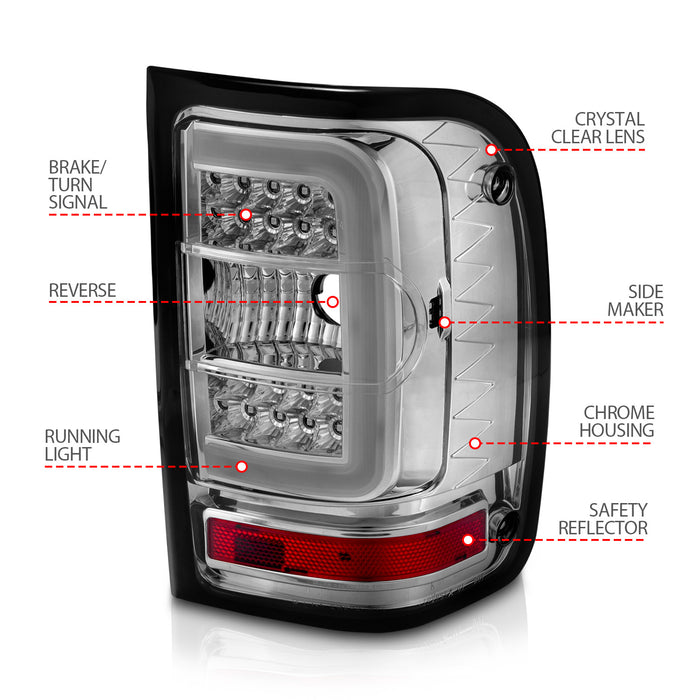 Anzo USA 311392 Tail Light Assembly; LED; Clear Lens; Chrome Housing; w/Light Bar; Pair; - Truck Part Superstore