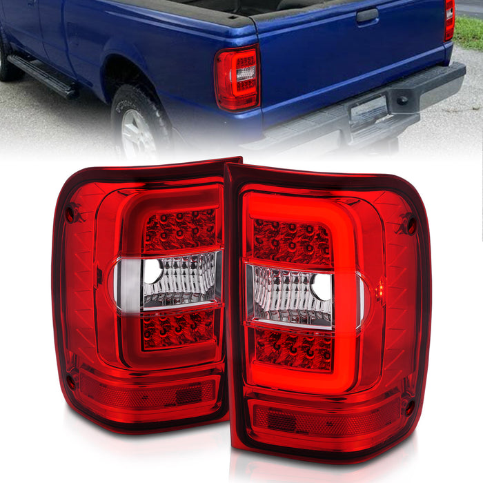 Anzo USA 311393 Tail Light Assembly; LED; Clear/Red Lens; Chrome Housing; w/Light Bar; Pair; - Truck Part Superstore