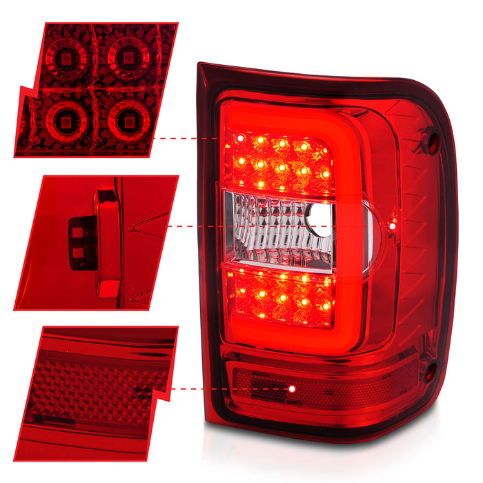 Anzo USA 311393 Tail Light Assembly; LED; Clear/Red Lens; Chrome Housing; w/Light Bar; Pair; - Truck Part Superstore