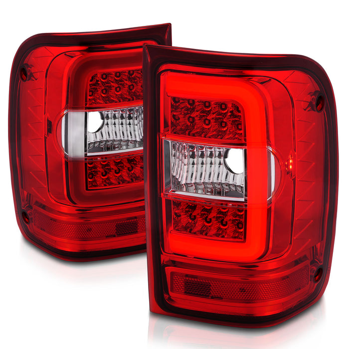 Anzo USA 311393 Tail Light Assembly; LED; Clear/Red Lens; Chrome Housing; w/Light Bar; Pair; - Truck Part Superstore