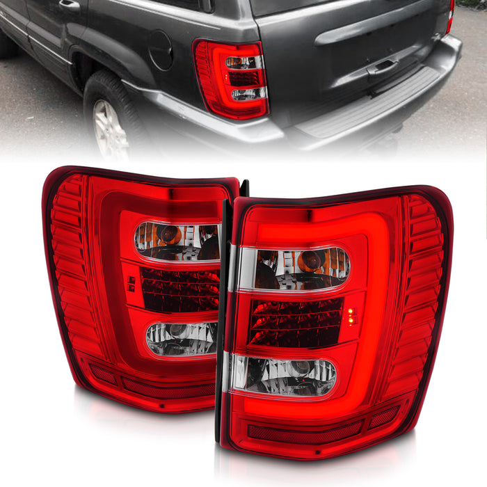 Anzo USA 311396 Tail Light Assembly; LED; Clear/Red Lens; Chrome Housing; w/Light Bar; Pair; - Truck Part Superstore