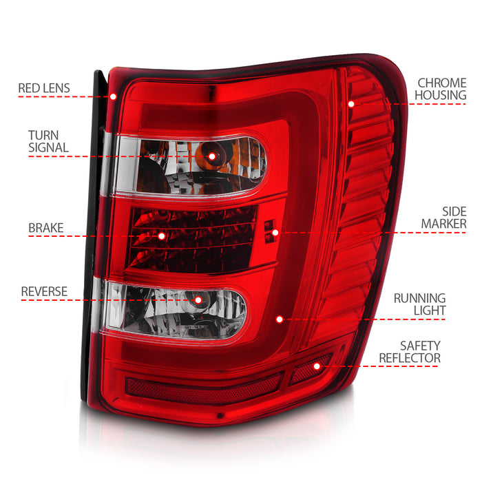 Anzo USA 311396 Tail Light Assembly; LED; Clear/Red Lens; Chrome Housing; w/Light Bar; Pair; - Truck Part Superstore