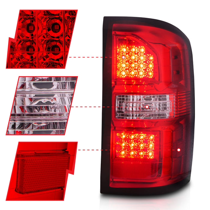Anzo USA 311399 Tail Light Assembly; Red/Clear Lens; Chrome Housing; Pair; - Truck Part Superstore