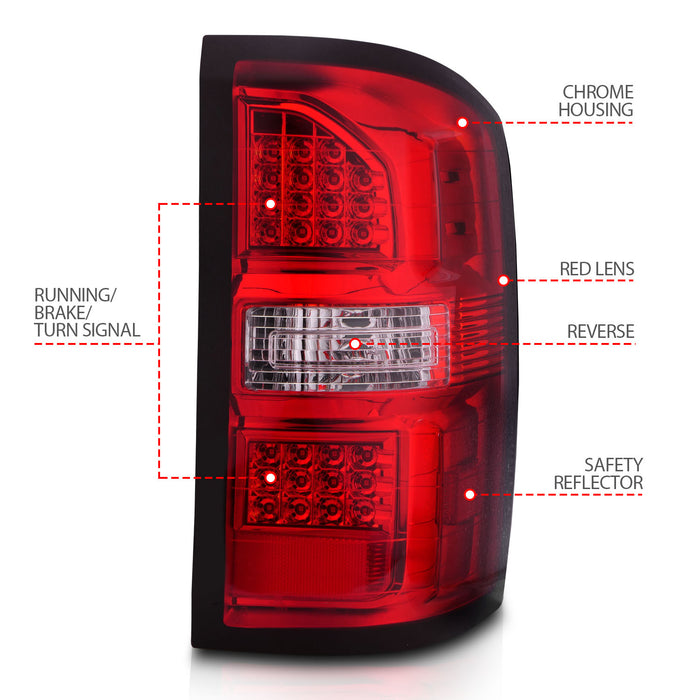Anzo USA 311399 Tail Light Assembly; Red/Clear Lens; Chrome Housing; Pair; - Truck Part Superstore