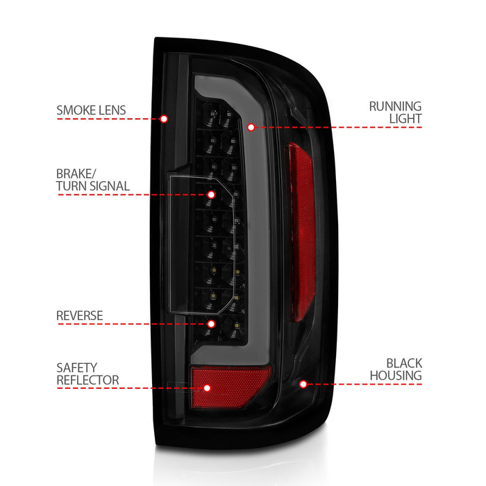 Anzo USA 311403 Tail Light Assembly; Full LED; Smoke Lens; Black Housing; w/Light Bar; Pair; - Truck Part Superstore