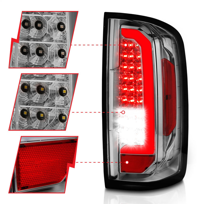 Anzo USA 311404 Tail Light Assembly; Full LED; Clear Lens; Chrome Housing; w/Light Bar; Pair; - Truck Part Superstore