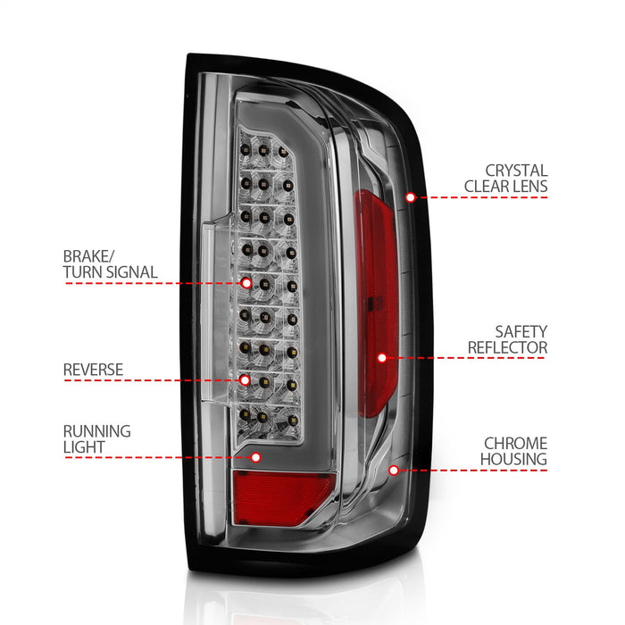 Anzo USA 311404 Tail Light Assembly; Full LED; Clear Lens; Chrome Housing; w/Light Bar; Pair; - Truck Part Superstore