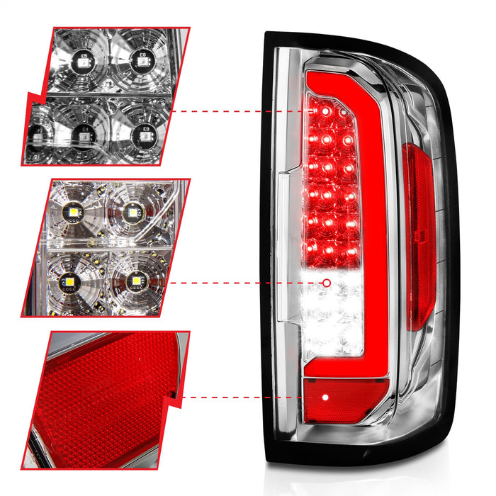 Anzo USA 311407 Tail Light Assembly; Full LED; Clear Lens; Chrome Housing; w/Light Bar; Pair; - Truck Part Superstore