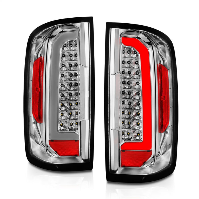 Anzo USA 311407 Tail Light Assembly; Full LED; Clear Lens; Chrome Housing; w/Light Bar; Pair; - Truck Part Superstore
