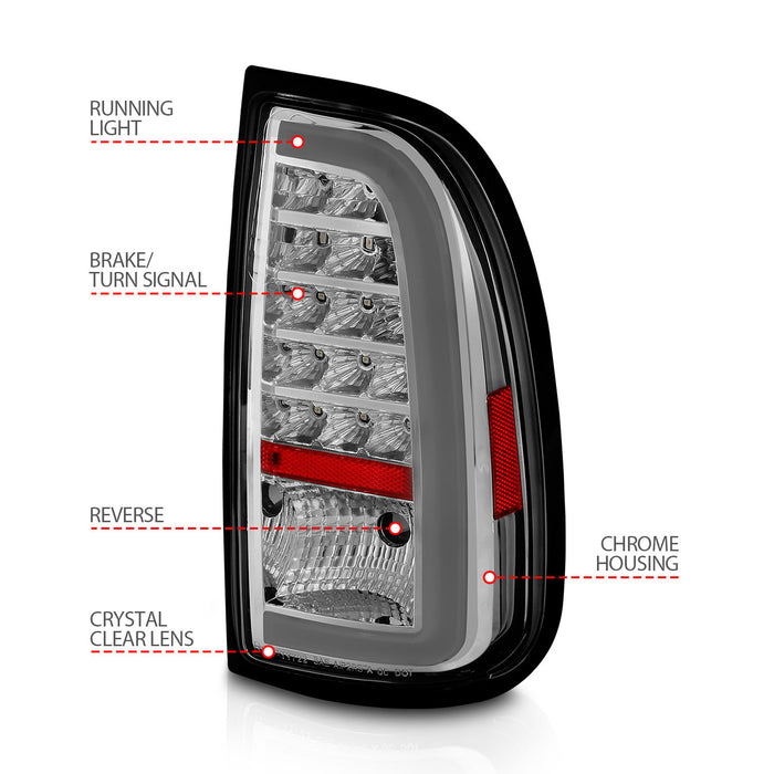 Anzo USA 311413 Tail Light Assembly; LED; Clear Lens; Chrome Housing; w/Light Bar; Pair; - Truck Part Superstore