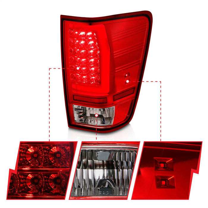 Anzo USA 311422 Tail Light Assembly; LED; Red/Clear Lens; Chrome Housing; w/Light Bar; Pair; - Truck Part Superstore