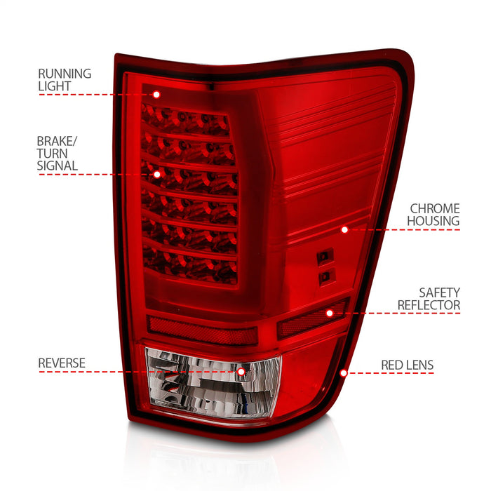 Anzo USA 311422 Tail Light Assembly; LED; Red/Clear Lens; Chrome Housing; w/Light Bar; Pair; - Truck Part Superstore