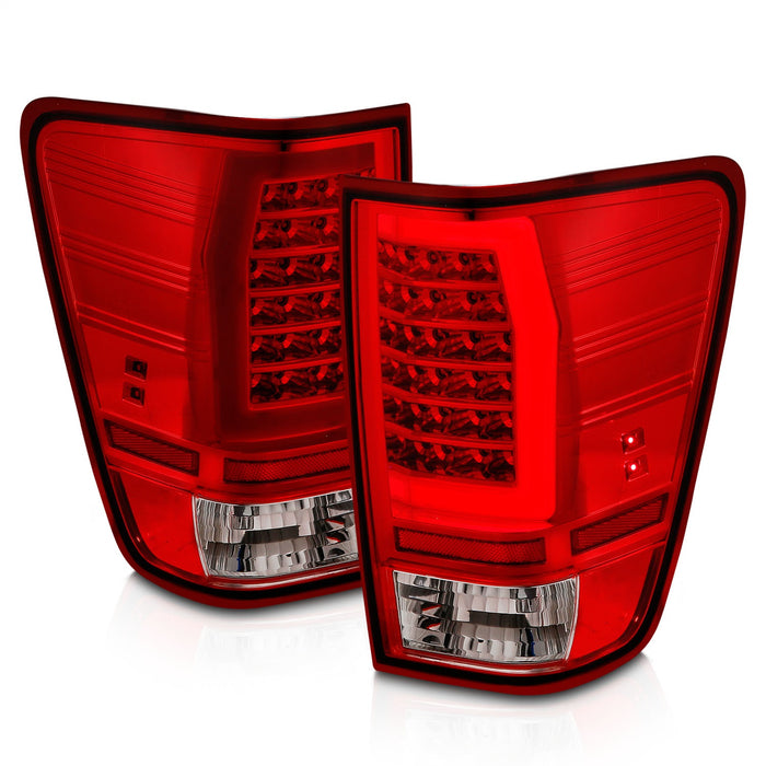 Anzo USA 311422 Tail Light Assembly; LED; Red/Clear Lens; Chrome Housing; w/Light Bar; Pair; - Truck Part Superstore