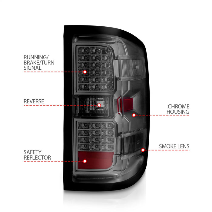 Anzo USA 311424 Tail Light Assembly; LED; Smoke Lens; Chrome Housing; Pair; - Truck Part Superstore