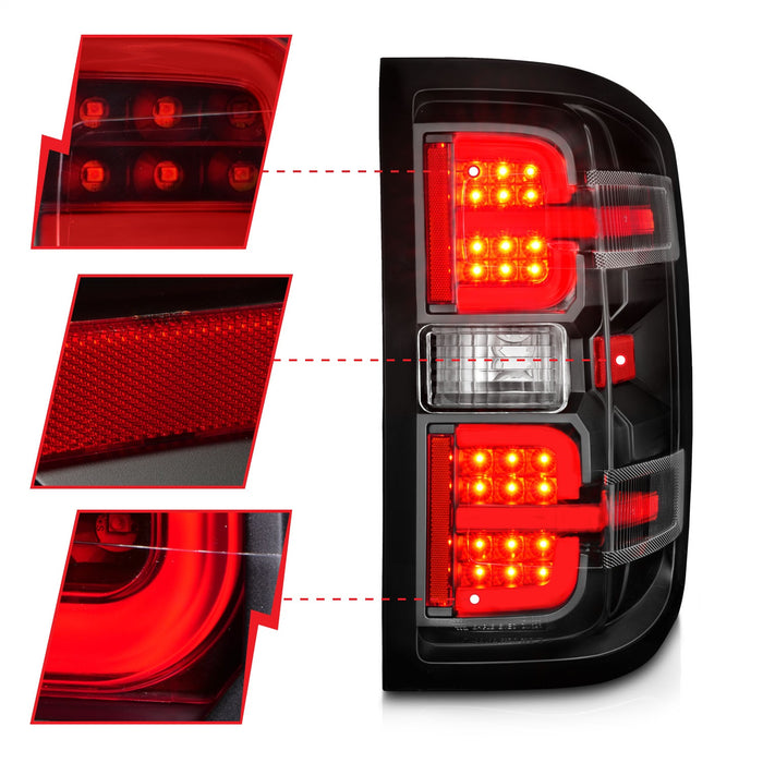 Anzo USA 311425 Tail Light Assembly; LED; Clear Lens; Black Housing; w/Light Bar; Pair; - Truck Part Superstore