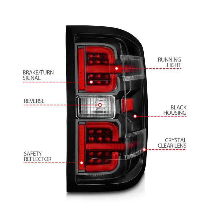Anzo USA 311425 Tail Light Assembly; LED; Clear Lens; Black Housing; w/Light Bar; Pair; - Truck Part Superstore