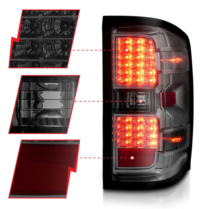Anzo USA 311426 Tail Light Assembly; LED; Smoke Lens; Chrome Housing; w/Light Bar; Pair; - Truck Part Superstore