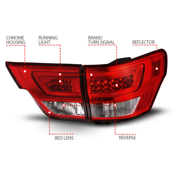 Anzo USA 311442 Tail Light Assembly; LED; Red/Clear Lens; Chrome Housing; w/Light Bar; 4 Pcs.; - Truck Part Superstore