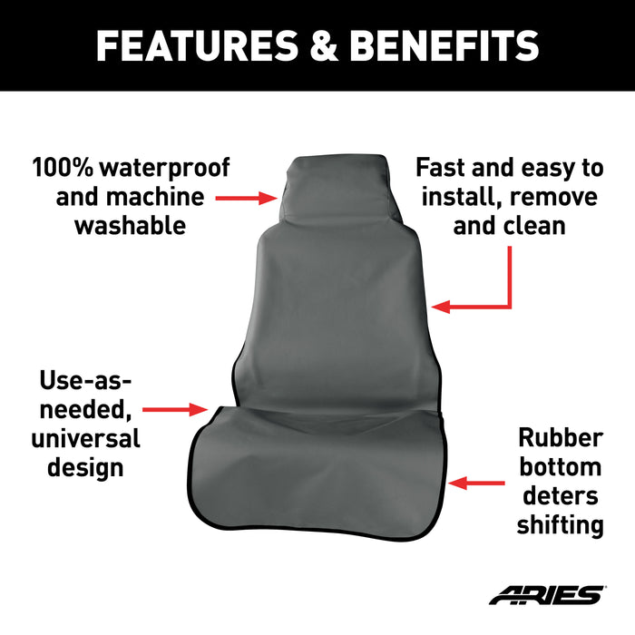 ARIES 3142-01 Seat Defender 58in. x 23in. Removable Waterproof Grey Bucket Seat Cover - Truck Part Superstore