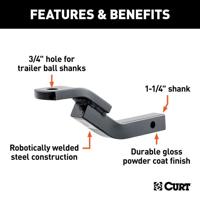 CURT 45510 Class 2 Ball Mount (1-1/4in. Shank; 3;500 lbs.; 3-1/8in. Rise; 10-5/16in. Long) - Truck Part Superstore