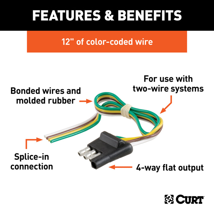 CURT 58031 CURT 58031 Trailer-Side 4-Pin Flat Wiring Harness with 12-Inch Wires - Truck Part Superstore