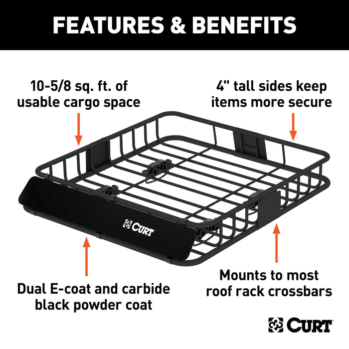 CURT 18115 CURT 18115 Universal 42 x 37-Inch Black Steel Roof Rack Rooftop Cargo Carrier - Truck Part Superstore