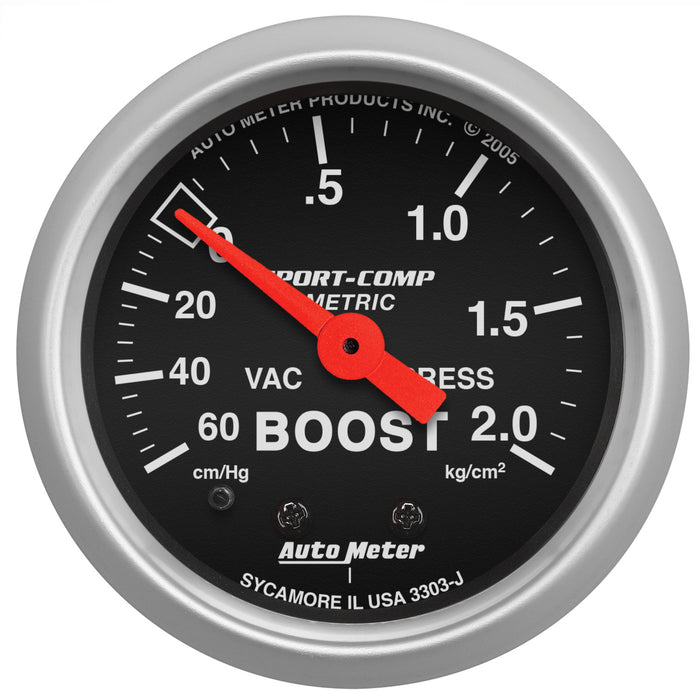 AutoMeter 3303-J GAUGE; VAC/BOOST; 2 1/16in.; 60CMHG-2.1KG/CM2; MECHANICAL; SPORT-COMP - Truck Part Superstore