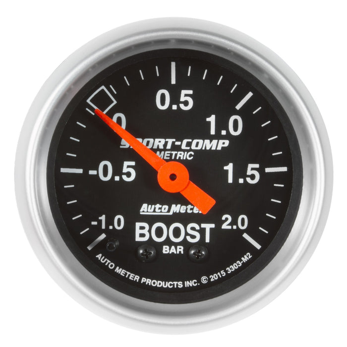 AutoMeter 3303-M2 GAUGE; VAC/BOOST; 2 1/16in.;-1-+2 BAR; MECHANICAL; SPORT-COMP - Truck Part Superstore