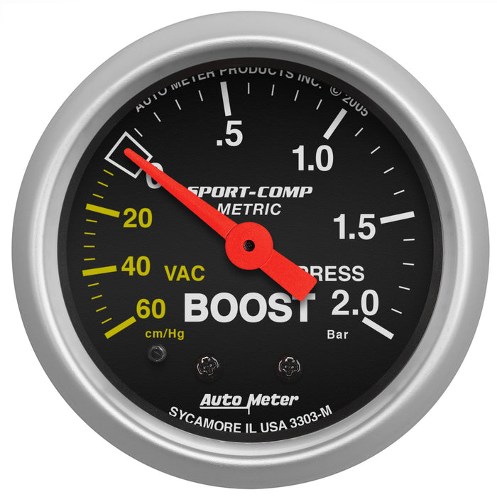 AutoMeter 3303-M GAUGE; VAC/BOOST; 2 1/16in.; 60CMHG-2.0BAR; MECHANICAL; SPORT-COMP - Truck Part Superstore
