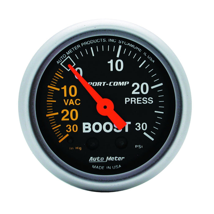 AutoMeter 3303 GAUGE; VAC/BOOST; 2 1/16in.; 30INHG-30PSI; MECHANICAL; SPORT-COMP - Truck Part Superstore