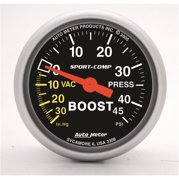 AutoMeter 3308 GAUGE; VAC/BOOST; 2 1/16in.; 30INHG-45PSI; MECHANICAL; SPORT-COMP - Truck Part Superstore