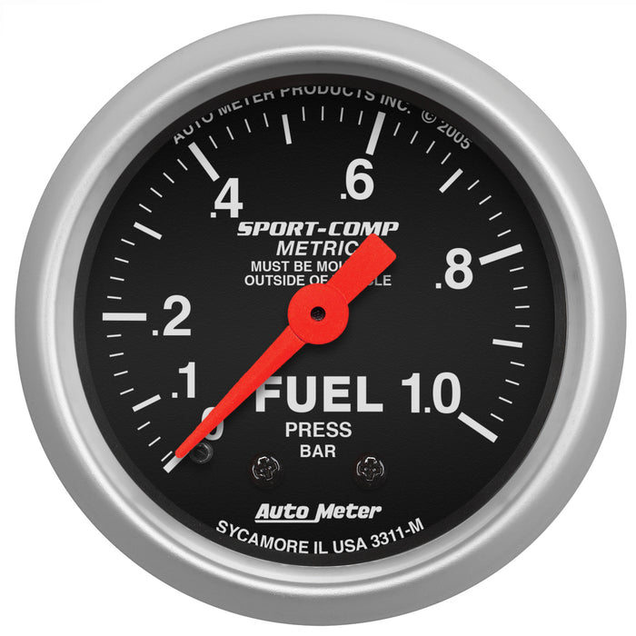 AutoMeter 3311-M GAUGE; FUEL PRESSURE; 2 1/16in.; 1.0BAR; MECHANICAL; SPORT-COMP - Truck Part Superstore