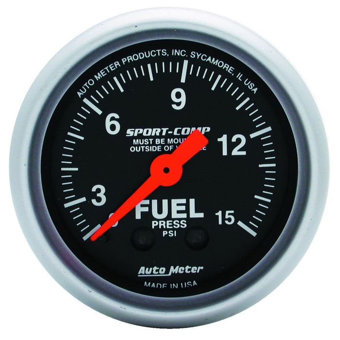 AutoMeter 3311 GAUGE; FUEL PRESSURE; 2 1/16in.; 15PSI; MECHANICAL; SPORT-COMP - Truck Part Superstore
