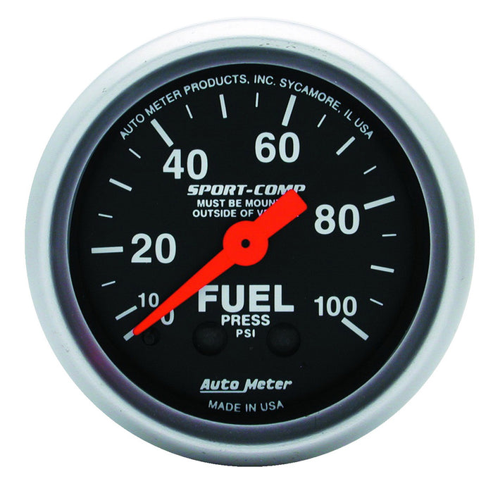 AutoMeter 3312 GAUGE; FUEL PRESSURE; 2 1/16in.; 100PSI; MECHANICAL; SPORT-COMP - Truck Part Superstore