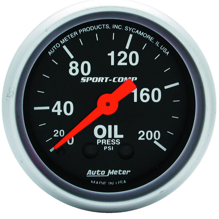 AutoMeter 3322 GAUGE; OIL PRESSURE; 2 1/16in.; 200PSI; MECHANICAL; SPORT-COMP - Truck Part Superstore